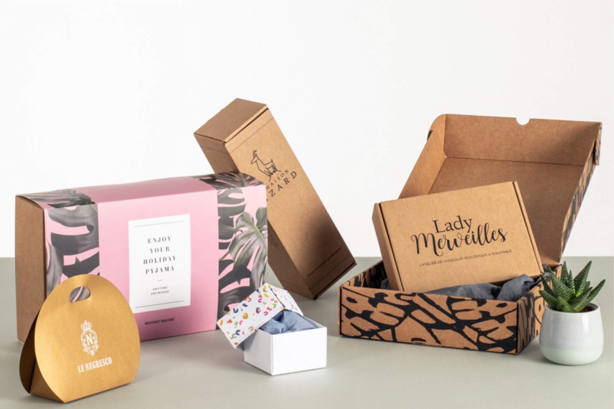 Assortment of custom printed mailer and product boxes